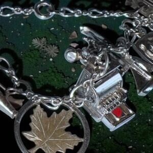 Sterling Silver Vintage Charm Bracelet Enamel Movable Cash Register Typewriter
